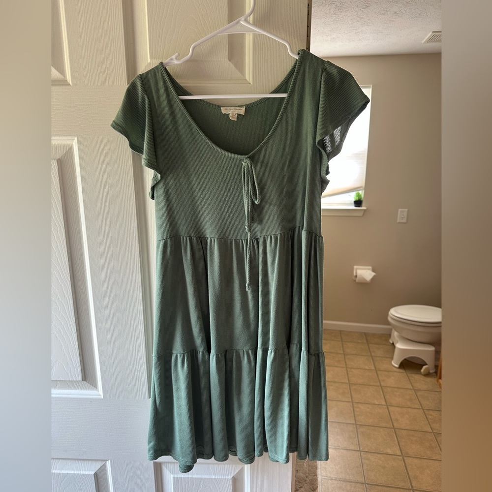 Casual Green Babydoll Mini Dress
